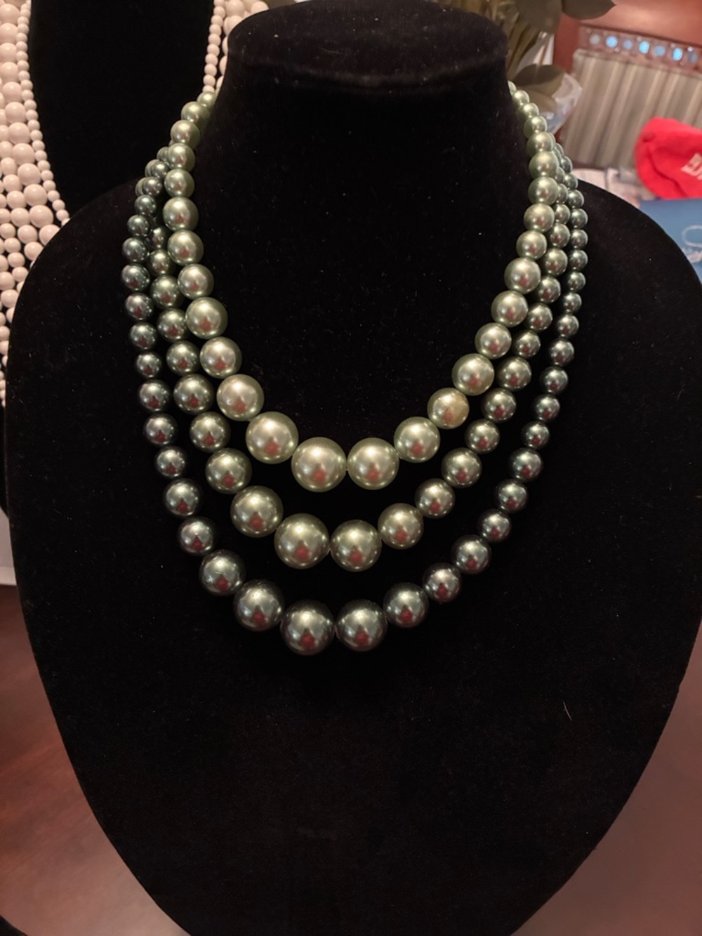 Multi-Strand Green Pearl Necklace by
